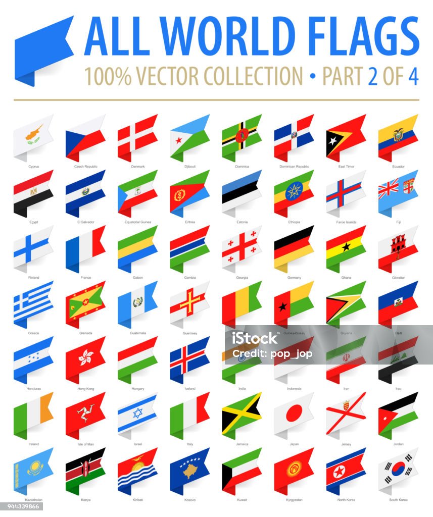 World Flags - Vector Isometric Label Flat Icons - Part 2 of 4 Flag stock vector