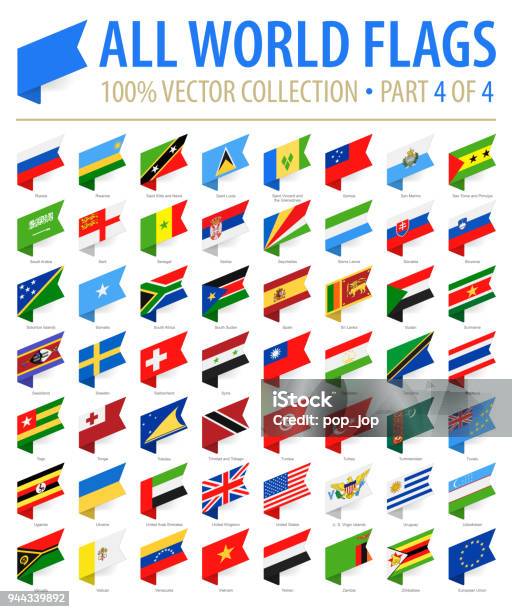 World Flags Vector Isometric Label Flat Icons Part 4 Of 4 Stock Illustration - Download Image Now