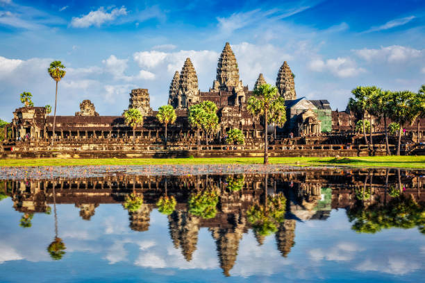 Angkor Wat Angkor Wat temple - Cambodia iconic landmark with reflection in water siem reap stock pictures, royalty-free photos & images