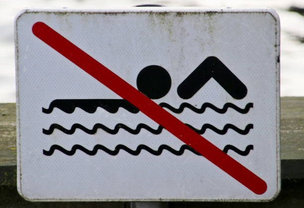 istock sign along river Gouwe at waddinxveen that swimming here is not allowed 944352846