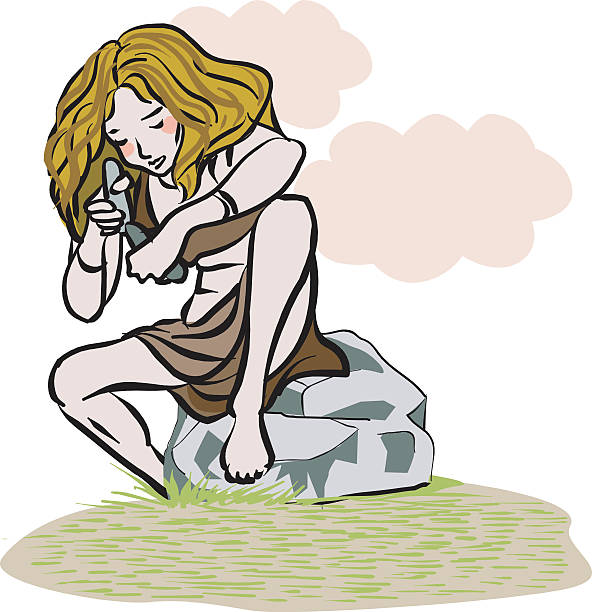 stone age woman vector art illustration