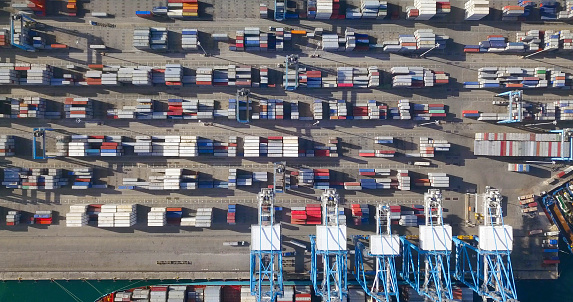 Aerial View of Sea Port transportation at Harbor