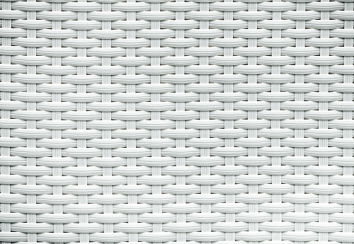 White artificial rattan pattern. Background of basket structure close-up. Furniture backdrop