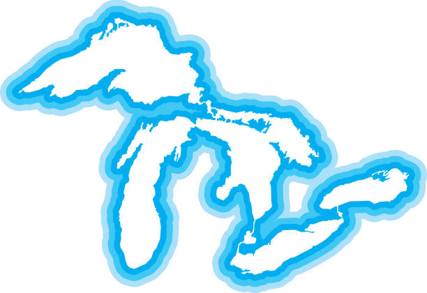 Great Lakes Outline Blue Vector illustration of a blue outlined Great Lakes icon. great lakes stock illustrations