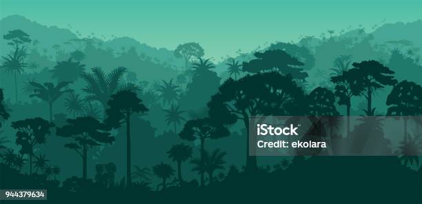 Vector Horizontal Seamless Tropical Rainforest Jungle Background Stock Illustration - Download Image Now