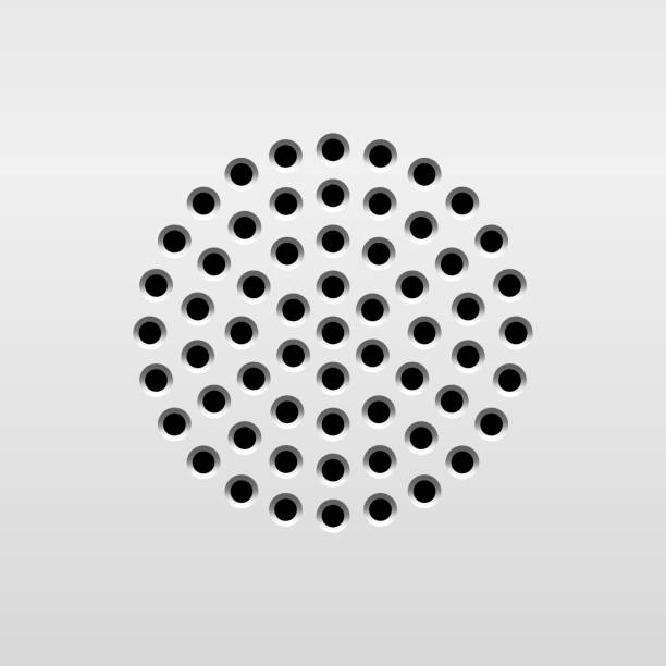Abstract Audio Speaker Abstract audio speaker template, dynamic with perforated grill pattern for design concepts, graphic elements, web, prints, apps, applications, user interfaces, UI. Vector illustration. metal grate stock illustrations