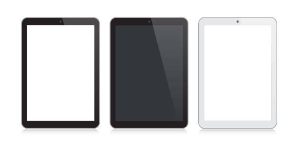 digital tablet-schwarz und silber farbe mit reflexion - tablet stock-grafiken, -clipart, -cartoons und -symbole