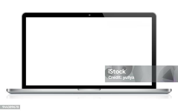 Laptop In Black And Silver Color With Reflection Stock Illustration - Download Image Now - Laptop, Computer Monitor, Wide Screen