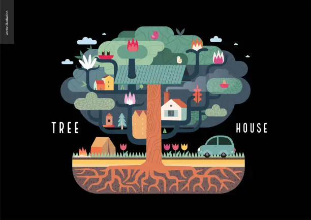 Vector illustration of Tree house concept