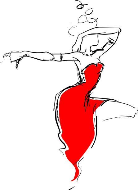 dance red dress vector art illustration