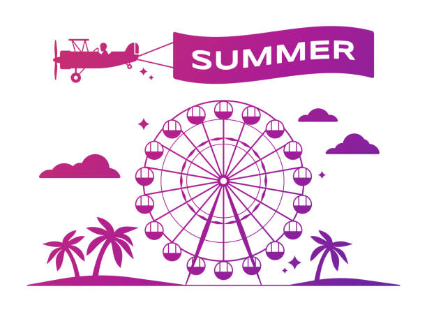 ilustraciones, imágenes clip art, dibujos animados e iconos de stock de festival de verano de la noria - ferris wheel carnival amusement park wheel
