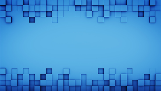 Blue squares and free space. 3D render abstract background