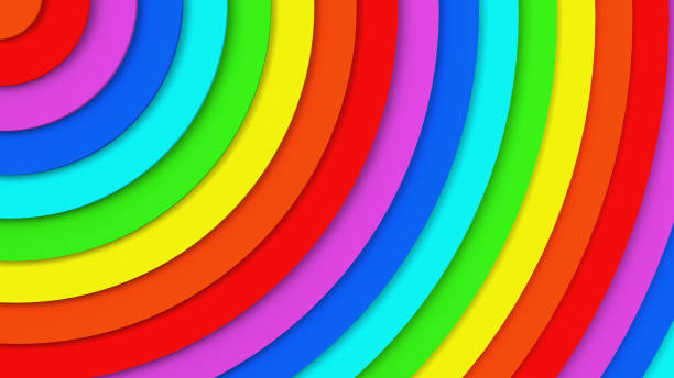 rainbow concentric circles 3d illustration - spectrum concentric three dimensional shape light imagens e fotografias de stock
