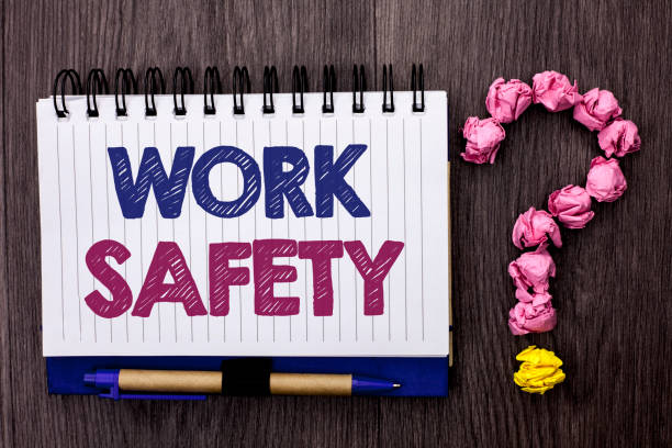 istock Handwriting text Work Safety. Concept meaning Caution Security Regulations Protection Assurance Safeness written on Notebook Book on the wooden background Pen and Question Mark next to it. 944401530