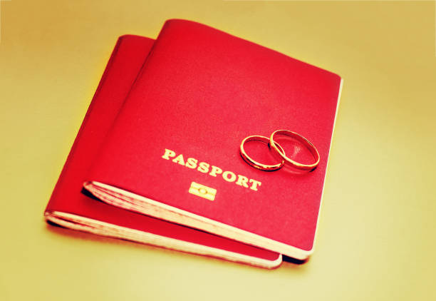 istock Russian passports and two rings, wedding 944401824