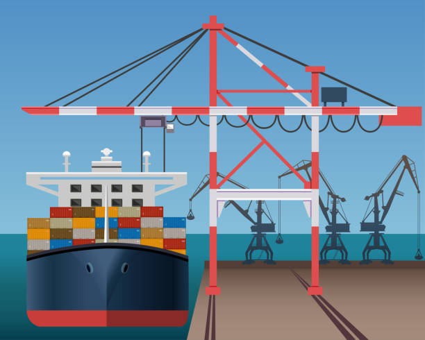 항구 화물 - panama canal panama container ship industrial ship stock illustrations