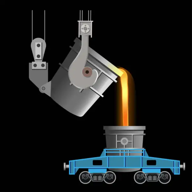 Vector illustration of Casting of steel from ladle