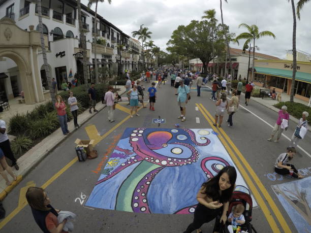 GoPro quality. Naples, Fl, USA - January 27, 2017: Naples Chalk art on 5th Ave South. Chalk art when professionals, students, organizations and family artists take over 5th Ave South with fabulous chalk art drawings.