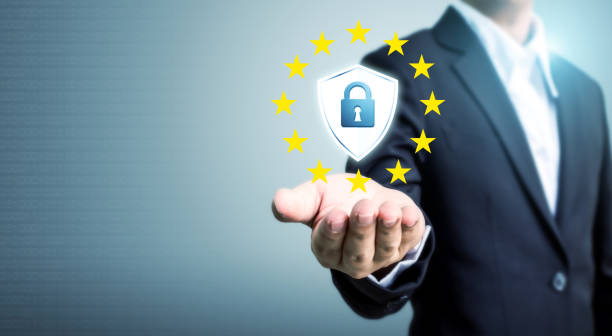 istock Businessman hand holding sign general data protection regulation (GDPR) and shield with key icon 944415298