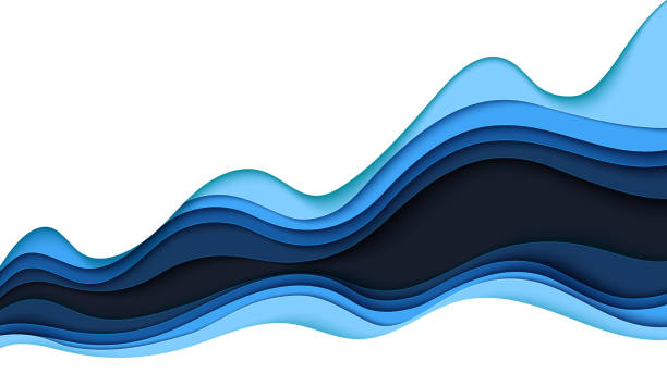 Abstract bue wave paper cut layer background template Blue abstract paper wave layer cut background.Paper art style of cover design for business banner template and material design.Vector illustration. paper layer abstract stock illustrations