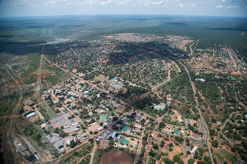 An aerial view of the town of Victoria Falls in Zimbabwe.