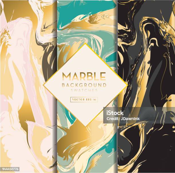 Set Of Three Marble Background Swatches Stock Illustration - Download Image Now - Marble - Rock, Marbled Effect, Gold - Metal