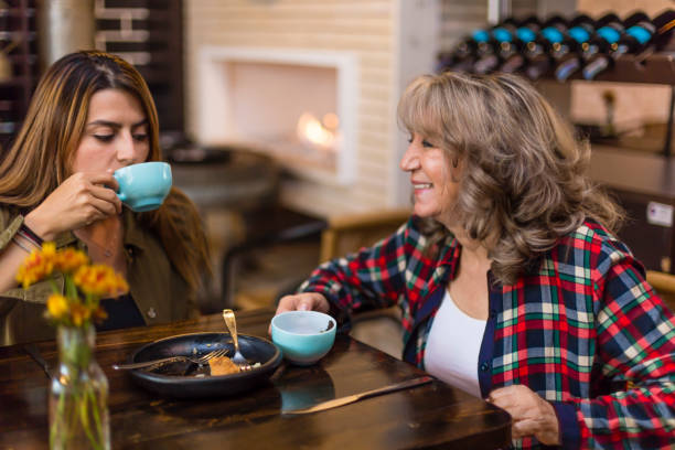Woman and grandma eating in a restaurant