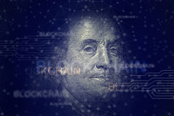 istock Benjamin franklin with blockchain. Cryptocurrency and traditional money on networking connection background 944453632