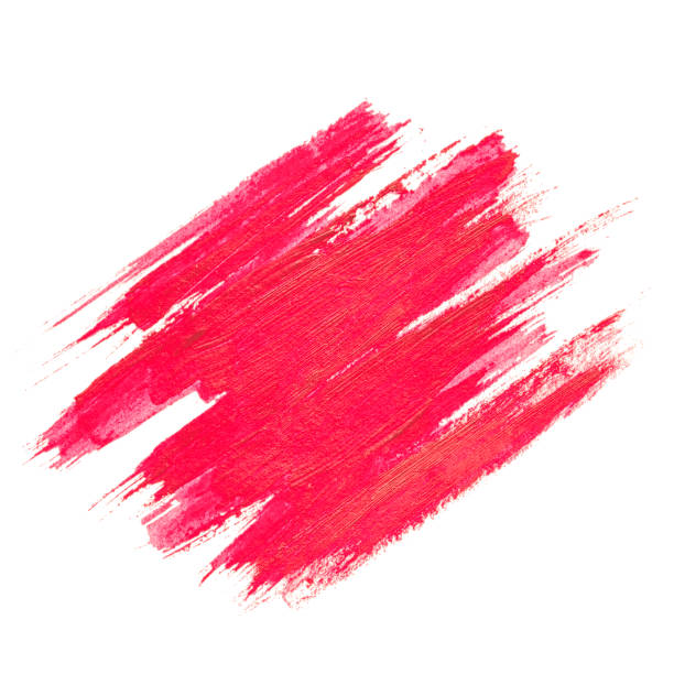 tratto pennello vernice vernice acquerello rosso isolato su sfondo bianco - watercolor painting paint splattered splashing foto e immagini stock