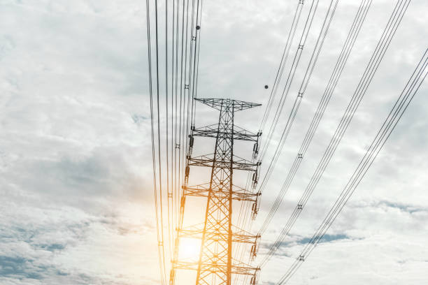 istock Electricity concept. Close up high voltage power lines station. 944454278