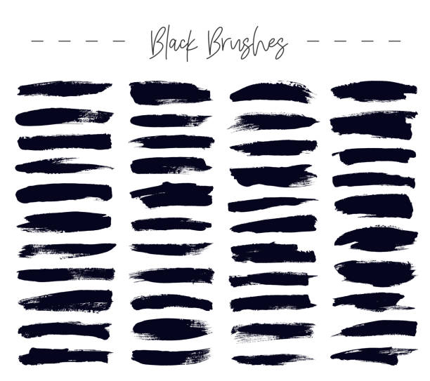 Set of black ink brush strokes. Set of black ink brush strokes. Vector illustration on a white background. Hand drawn grunge brushes. burrow somerset stock illustrations