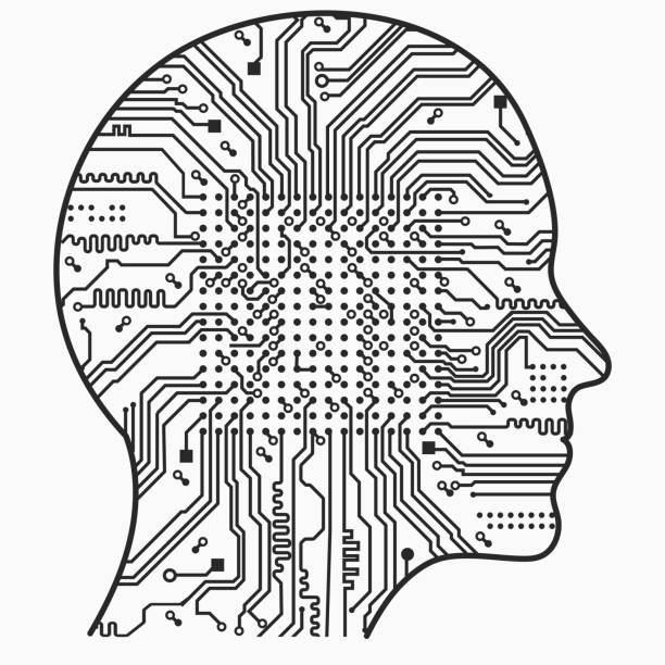 ilustrações de stock, clip art, desenhos animados e ícones de artificial intelligence. the image of human head outlines, inside of which there is an abstract circuit board - synapse computer chip communication abstract