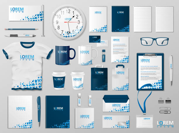 Corporate Branding identity template design. Modern Stationery mockup blue color. Business style stationery and documentation for your brand. Vector illustration Corporate Branding identity template design. Modern Stationery mockup blue color. Business style stationery and documentation for your brand. Vector illustration EPS 10 blue pen stock illustrations