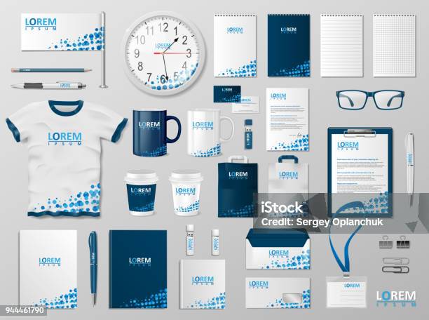 Corporate Branding Identity Template Design Modern Stationery Mockup Blue Color Business Style Stationery And Documentation For Your Brand Vector Illustration Stock Illustration - Download Image Now
