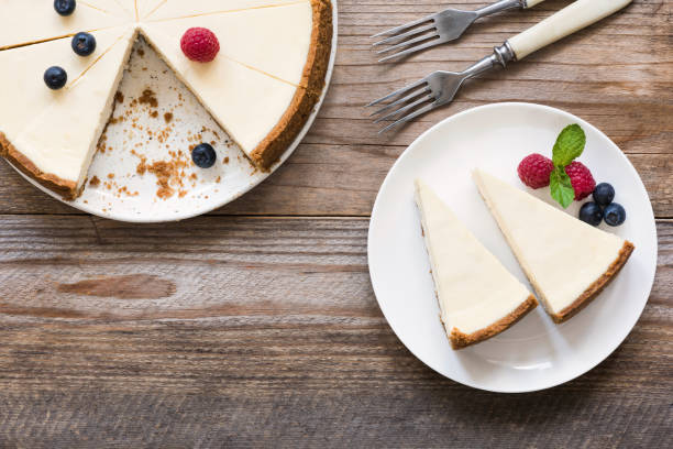 istock Classic New York Cheesecake On Rustic Wood, Top View 944462236