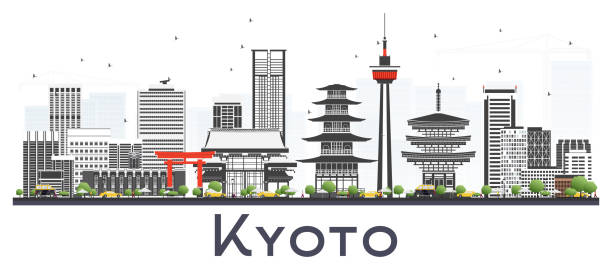 京都日本都市スカイライン灰色の建物が白で隔離。 - 京都府点のイラスト素材／クリップアート素材／マンガ素材／アイコン素材