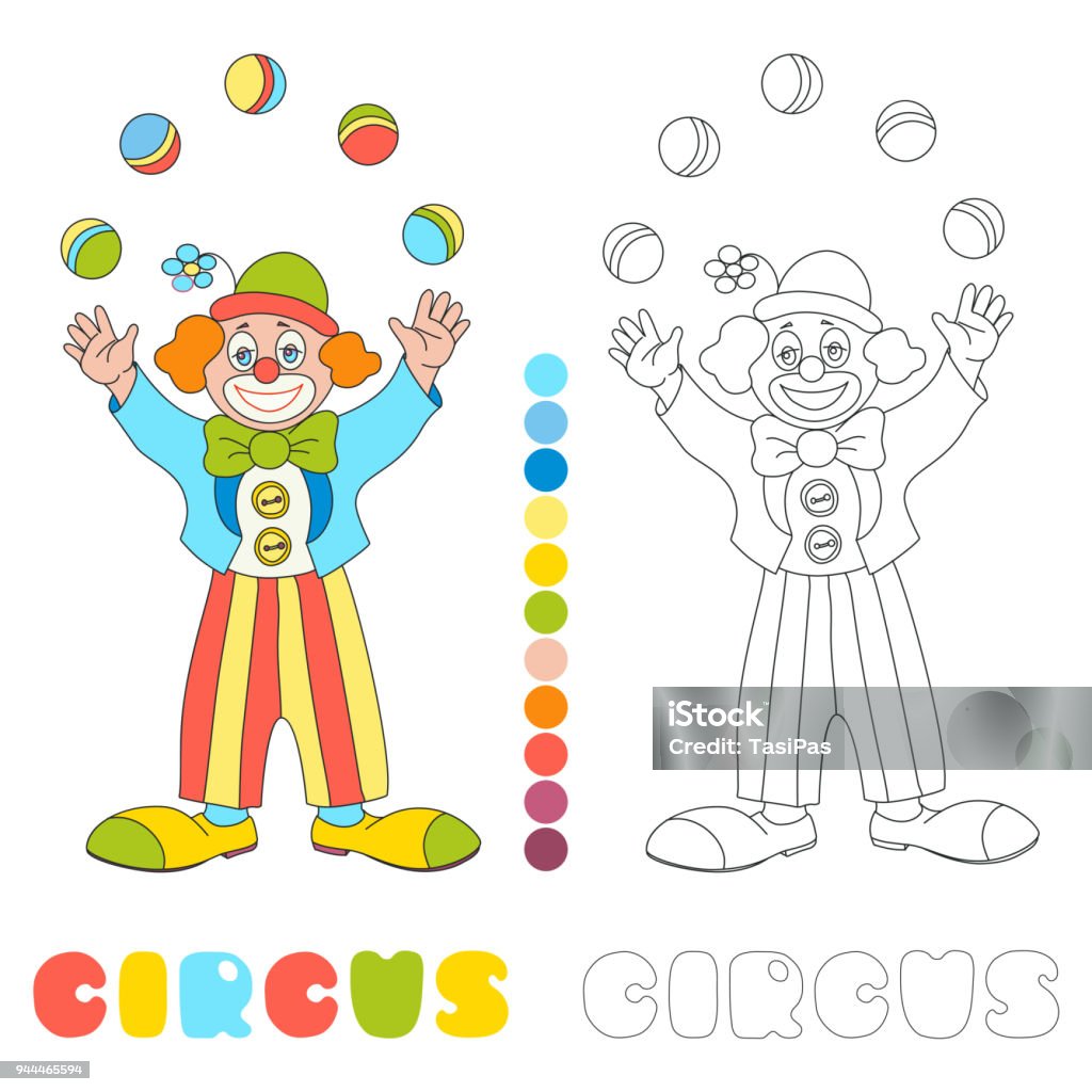 Circus vector clown juggler coloring book page Circus vector character clown juggler children coloring book page Clown stock vector