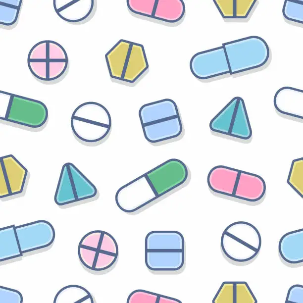 Vector illustration of Tablets and pills seamless pattern