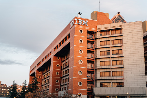 Madrid, Spain - January 20, 2018:  IBM headquarter office building in Madrid. Low angle view