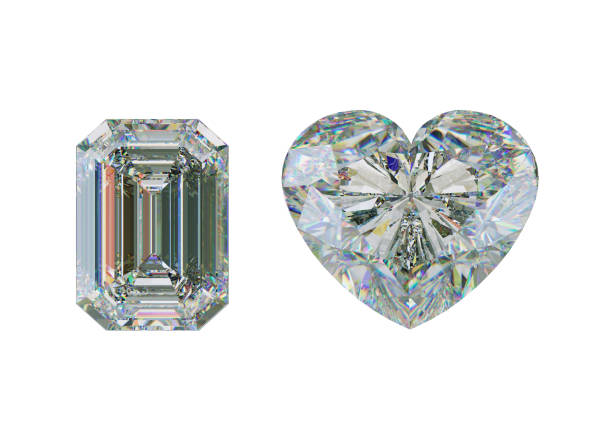 istock Emerald cut diamond and heart shape gemstone isolated on white. 3d illustration, 3d rendering 944475010