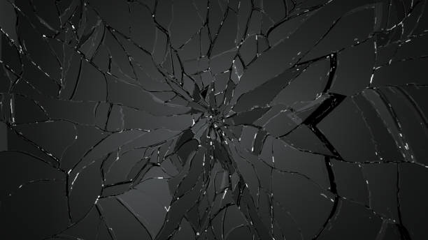 istock Pieces of splitted or cracked glass on black. high resolution 3d illustration, 3d rendering 944475152