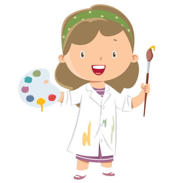 Girl art painter Vector girl art painter child paintbrush stock illustrations