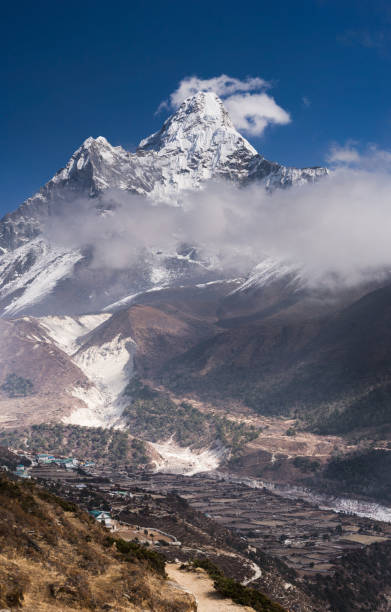 istock Vertical panoramic view of Ama Dablam (Amadablam) peak and himalaya village 944478210