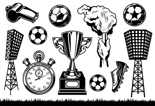 Vector illustration of Set of soccer elements and players