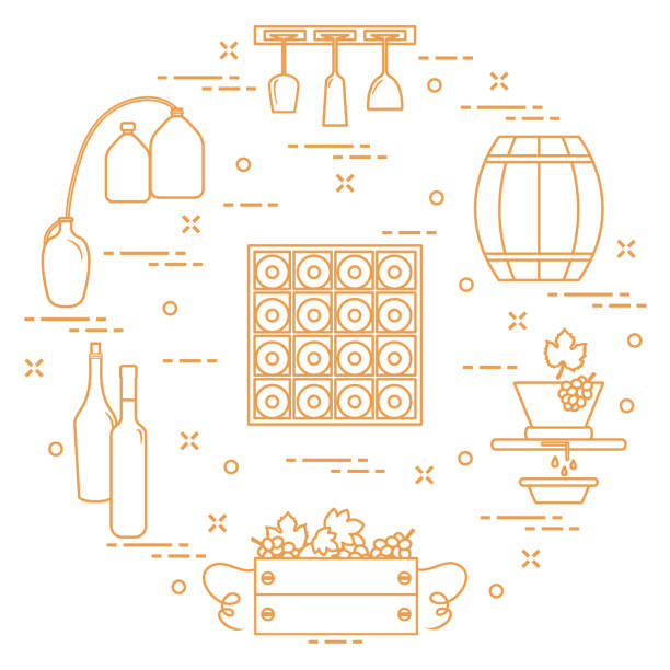 winiarstwo: produkcja i przechowywanie wina. kultura picia wina. - wine cellar wine rack rack stock illustrations