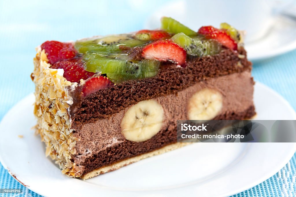 Gourmet- Chocolate Mousse-Cream Pie with Fruits  Baked Pastry Item Stock Photo