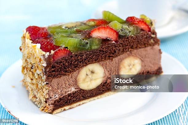 Gourmet Chocolate Moussecream Pie With Fruits Stock Photo - Download Image Now - Baked Pastry Item, Banana, Brown