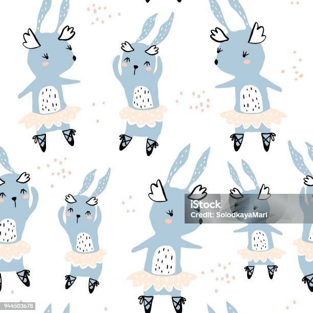 Seamless Childish Pattern With Cute Rabbits Ballerines Creative Kids Texture For Fabric Wrapping Textile Wallpaper Apparel Vector Illustration Stock Illustration - Download Image Now