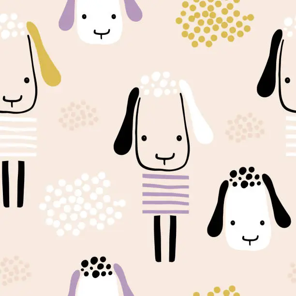 Vector illustration of Seamless pattern with funny sheeps. Creative childish texture. Great for fabric, textile Vector Illustration