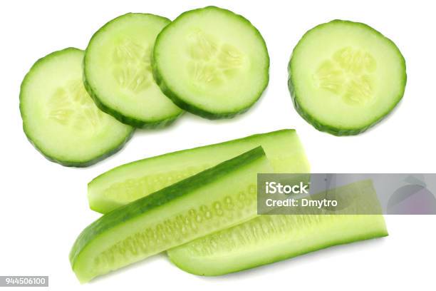 Fresh Cucumber Slices Isolated On White Background Top View Stock Photo - Download Image Now